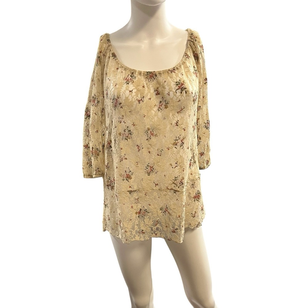 Sheer Lace Floral Top Layer Size L Earthy Forrest Fairy Dainty Whimsy Romantic